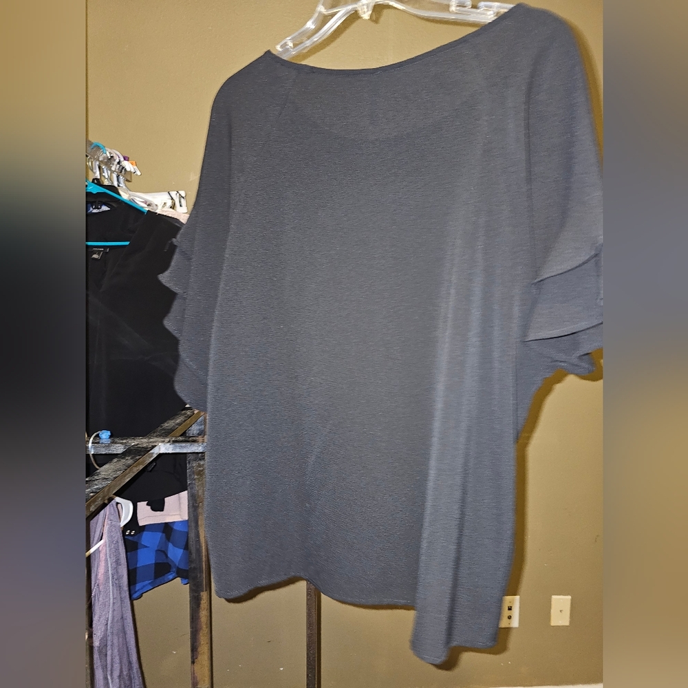 Black Ruffled Short Sleeve Blouse